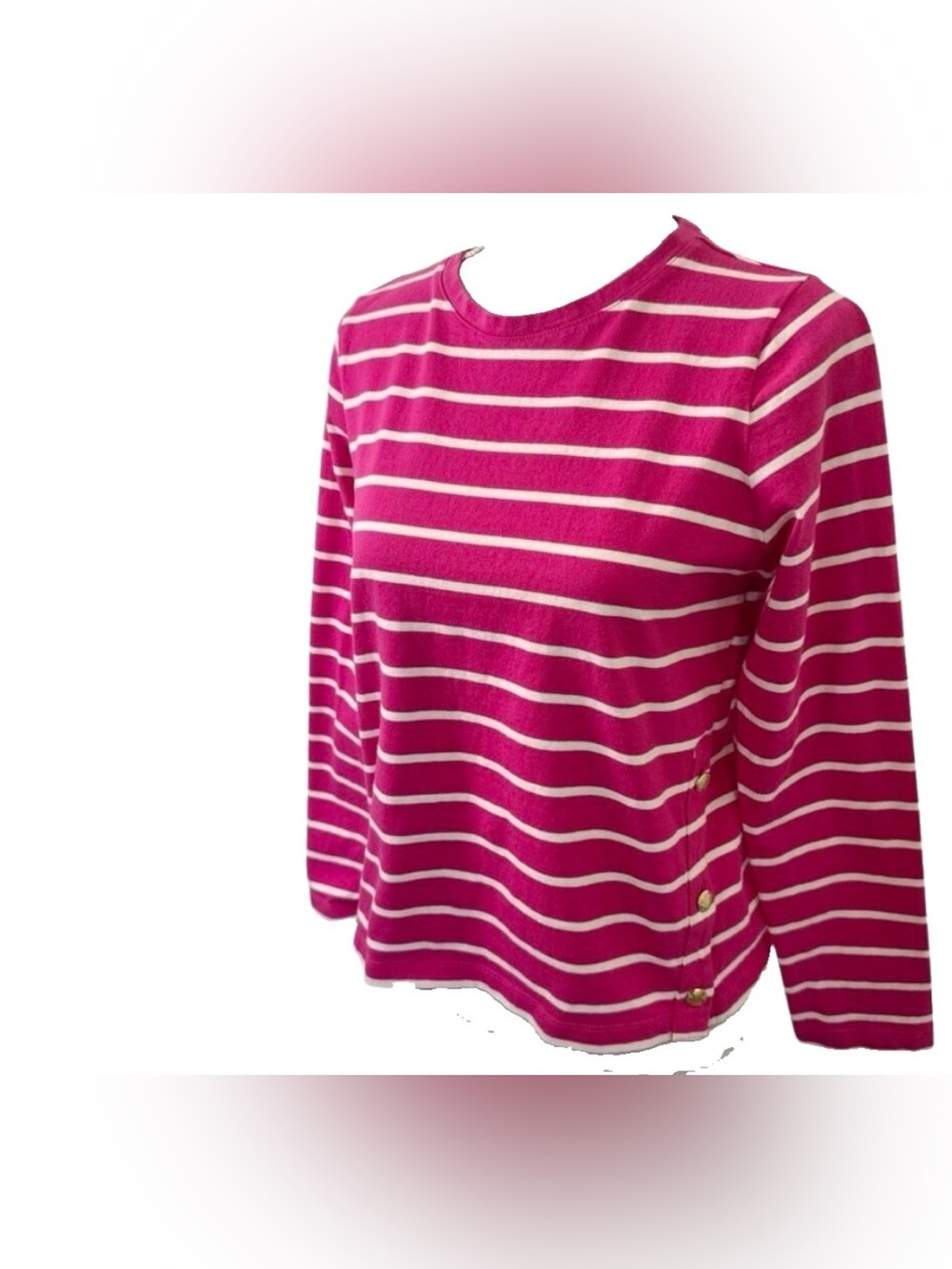 J. Crew Fuchsia & White Striped Crewneck nautical Top